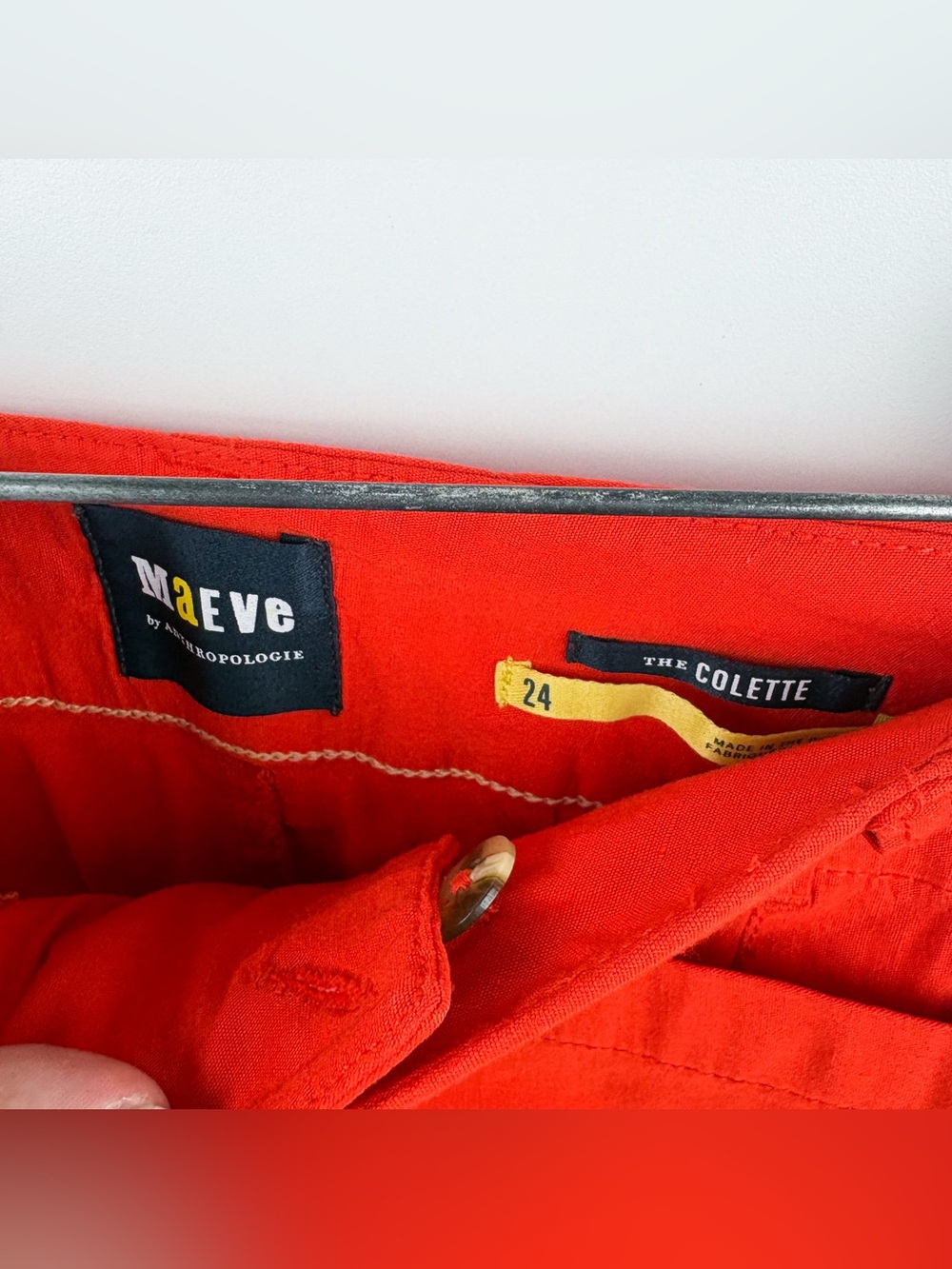 Anthropologie Maeve Colette Cropped Wide Leg Pant Red Orange Cotton Linen 24 - Picture 3 of 5